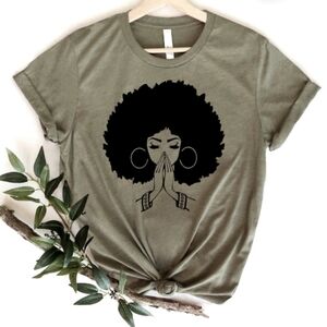 Afro style woman praying T-shirt Large New!